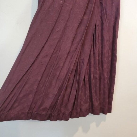 Vintage Pleated Floral Waistband Midi Skirt Purple Elastic Waist Back - Picture 4 of 6